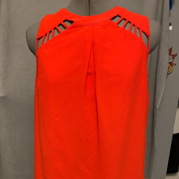 Moneteau Tops - Monteau Brand - Red sleeveless chiffon top with cutout detail on neckline - Size